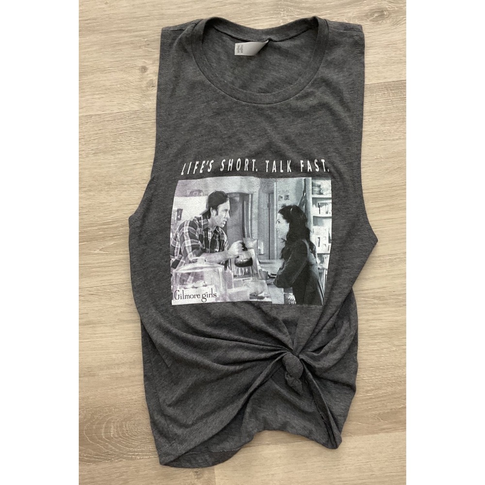 Gilmore Girls Lifes Short Talk Fast Graphic Muscle Tank Top Grey XS Next Level